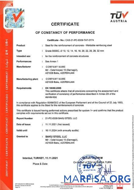 Downloadable Austria Certificate of Constancy of Performance template